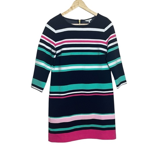Crown & Ivy Shift Dress Ribbed Navy White Mint Pink Stripe Small Coastal Spring - Picture 3 of 13